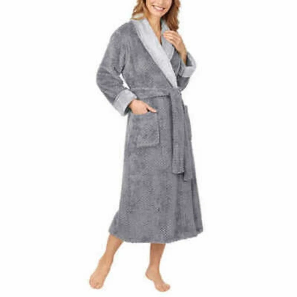 CAROLE HOCHMAN luxuriously soft plush robe, gray 2X - Picture 6 of 6